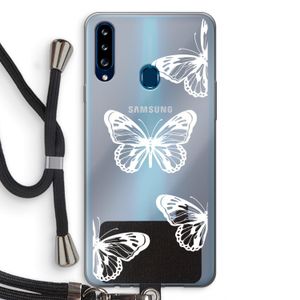 White butterfly: Samsung Galaxy A20s Transparant Hoesje met koord