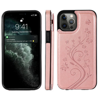 iPhone 15 Pro hoesje - Backcover - Pasjeshouder - Portemonnee - Bloemenprint - Kunstleer - Rose Goud - thumbnail