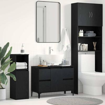 Wastafelkast met lade Zwart eiken 80 x 33 x 60 cm Bewerkt hout
