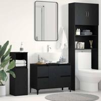 Wastafelkast met lade Zwart eiken 80 x 33 x 60 cm Bewerkt hout