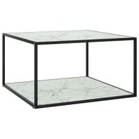 Salontafel met wit marmerglas 90x90x50 cm zwart - thumbnail