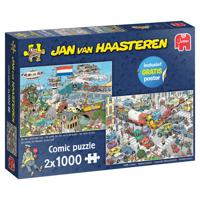 Jumbo Jan van Haasteren Verkeerschaos & Ter land, ter Zee en in de lucht 2x1000 stukjes - thumbnail