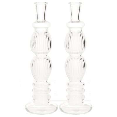 Bloemenvaas Florence - 2x - voor kleine stelen/boeketten - transparant glas - ribbel - D9 x H28 cm