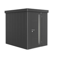 Biohort Metalen tuinhuis Neo - Enkele deur - Donkergrijs - 3D (348x292 cm)- Plat dak- Metaal- Biohort