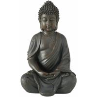 Boeddha beeld Zen - binnen/buiten - kunststeen - antiek donkergrijs - 13 x 10 x 20 cm   - - thumbnail