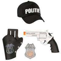 Carnaval verkleed politie agent pet/cap - zwart - met pistool/badge - kinderen - accessoires - thumbnail