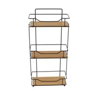 Tendance Badkamer organizer - zwart - metaal/hout - 3 lagen - 57 x 27 x 12 cm - douche rek