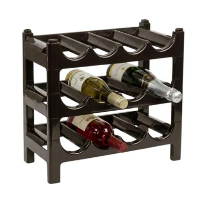PlasticForte Wijnrek - 3x lagen - stapelbaar - bruin - kunststof - 43 x 23 x 13 cm - voor 12 flessen PlasticForte Wijnrek - 3x lagen - stapelbaar - bruin - kunststof - 43 x 23 x 13 cm - voor 12 flessen