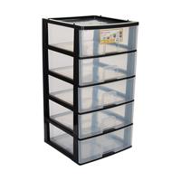 Ladeblokje/bureau organizer 5x grote lades - zwart/transparant - L38 x B38 x H72 cm - kunststof