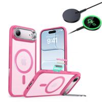 iPhone Air Bundle Classic Hybrid Magnetic Case (Camera Control, Stash Stand) and Magnetic Charging Pad (Qi2) - Frosted Pink
