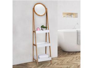 Bamboerek met spiegel - Laddervorm met spiegel - 39 x 40 x 158cm
