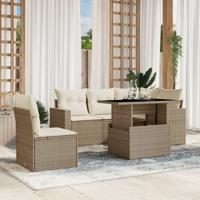 6-delige Loungeset met kussens poly rattan beige