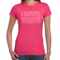 Glitter Super Mama t-shirt roze Moederdag cadeau rhinestones steentjes voor dames 2XL  -