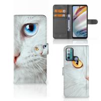 Motorola Moto G60 | Telefoonhoesje | Met pasjeshouder | Witte Kat
