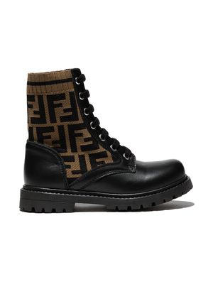 Fendi Kids bottines FF à empiècements contrastants - Noir