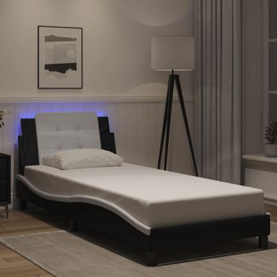 Bedframe met LED zonder matras "Zadar" kunstleer zwart en wit 90x190 cm