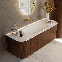 Badmeubel Mondiaz Kurve | 130 cm | Meubelkleur Walnut | Wastafelkleur Talc | Midden spoelbak | Zonder kraangaten