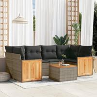 7-delige Loungeset met kussens poly rattan grijs