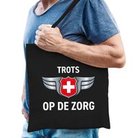 Trots op de zorg katoenen tas zwart voor heren