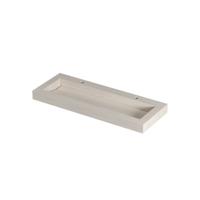 INK Pitch Wastafel keramische slab centraal met drain en front en side skirts 2 kraangaten 120x45x9 Travertin mat