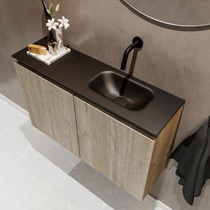 Mondiaz Ture 80cm toiletmeubel light brown grey met wastafel urban rechts geen kraangat