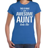 Awesome aunt / tante cadeau t-shirt blauw dames - thumbnail