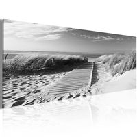 Schilderij - Uitzicht op Noordzee in zwart en wit 135x45cm