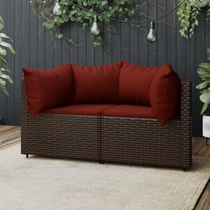 Tuinhoekbanken met kussens 2 st poly rattan bruin