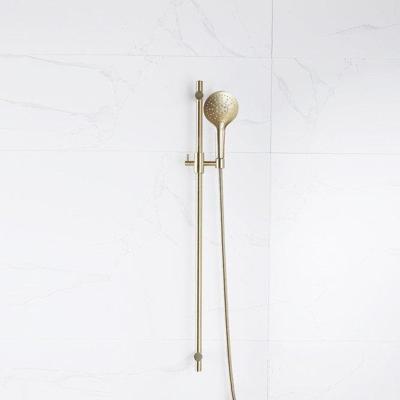 Fortifura Calvi glijstangset met ronde handdouche, metalen doucheslang Geborsteld Messing PVD (Goud) SW767490/SW799449/SW706206