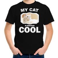 Witte kat katten / poezen t-shirt my cat is serious cool zwart voor kinderen XL (158-164)  - - thumbnail