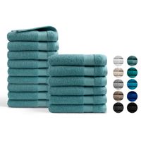 Handdoeken 15 delig combiset - Hotel Collectie - 100% katoen - denim blauw