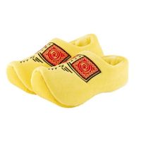 Klompen sloffen/pantoffels geel pluche voor volwassenen 45-47  - - thumbnail