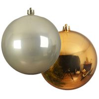 Grote decoratie kerstballen - 2x st - 20 cm - champagne en goud - kunststof - Kerstbal - thumbnail