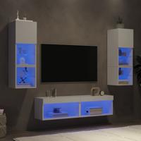 6-delige Tv-wandmeubelset met LED-verlichting bewerkt hout wit 6-delige Tv-wandmeubelset met LED-verlichting bewerkt hout wit