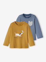 Set van 2 shirts met dierenmotief en strepen brons - thumbnail