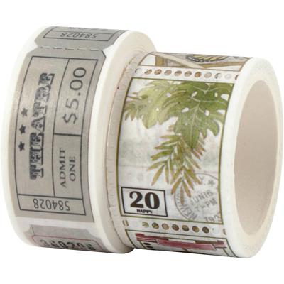 Creativ Company Masking tape, ticket en natuurmotieven, l: 3+5 m, b: 20+25 mm, 2 rol/ 1 doos
