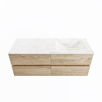 MONDIAZ VICA-DLUX 130cm badmeubel onderkast Washed Oak 4 lades. Inbouw wastafel CLOUD rechts 1 kraangat, kleur Ostra.