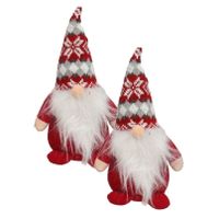 2x stuks pluche gnomes/dwergen/kabouters decoratie poppen/knuffels rood met muts 26 cm - thumbnail