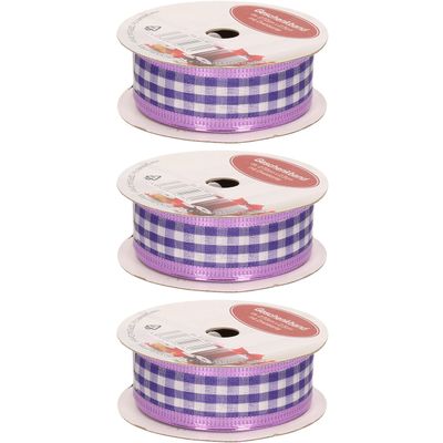 3x Hobby/decoratie paars/wit satijnen sierlinten met ruiten 2,5 cm/25 mm x 270 cm