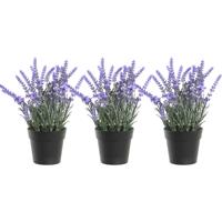 Items Kunstplant/bloem Lavendel - 3x - in bloempot - paarse bloemen - 15 x 27 cm