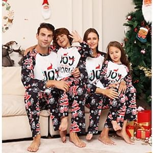 Familie-look Kerstmis Pyjama Grafisch Brief Huis Zwart Lange mouw Mama En Ik Outfits Actief Bijpassende outfits miniinthebox