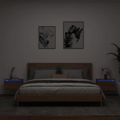 Nachtkastjes met LED's 2 st wandgemonteerd bruin eikenkleur