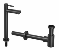 INK Combiset 2B fonteinkraan staand hoog en design sifon, mat zwart - thumbnail