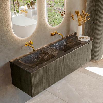 Badmeubel Mondiaz Kurve-Dlux | 155 cm cm | Meubelkleur Shadow | Wastafelkleur Lava | Solid surface | Dubbel / Links spoelbak | Zonder kraangat(en)