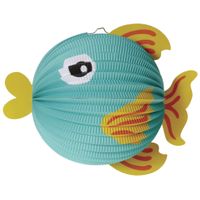 Lampion vis - 25 cm - blauw/geel - papier