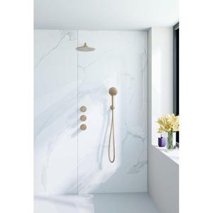 Fortifura Nebbio Regendoucheset - inbouwkraan - inbouwdeel - wandaansluitbocht - doucheslang glad - ronde handdouche - 35cm wandarm - 30cm hoofddouche - geborsteld messing PVD (goud) SW1183067 SW1183080 SW720569 SW728176 SW799449 SW7