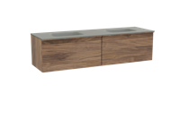 Balmani Forma zwevend badmeubel 180 x 55 cm amerikaans notenhout met Tablo Arcato dubbele wastafel in solid surface steengrijs, Horizontale symmetrische rechte ribbel