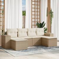 6-delige Loungeset met kussens poly rattan beige