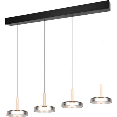 LED Hanglamp - Hangverlichting - Trion Lester - 30W - 4-lichts - Warm Wit 3000K - Dimbaar - Rechthoek - Mat Zwart - Metaal