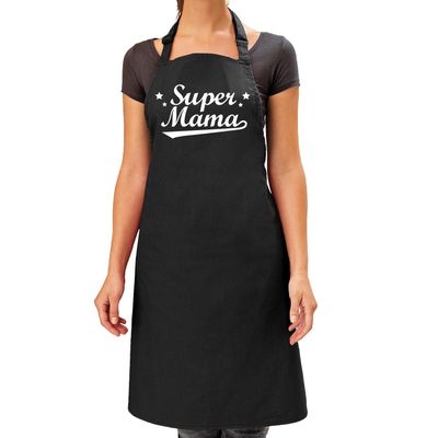 Super mama cadeau bbq/keuken schort zwart dames - moederdag Super mama cadeau bbq/keuken schort zwart dames - moederdag